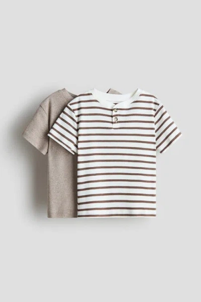 H&m Kids'  2-pack Henley T-shirts In Brown