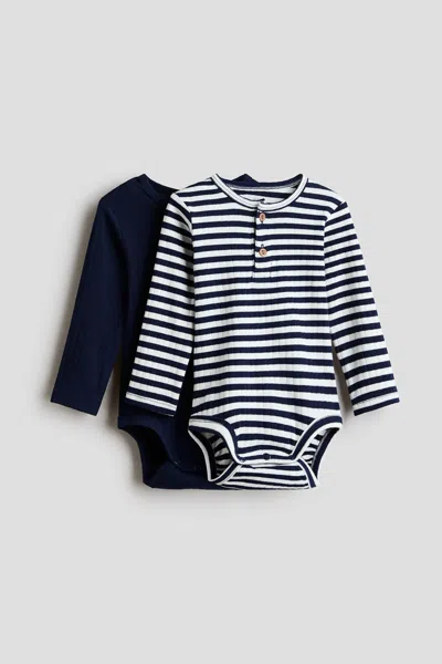 H&m Babies' 2-pack Henley-style Bodysuits In Black