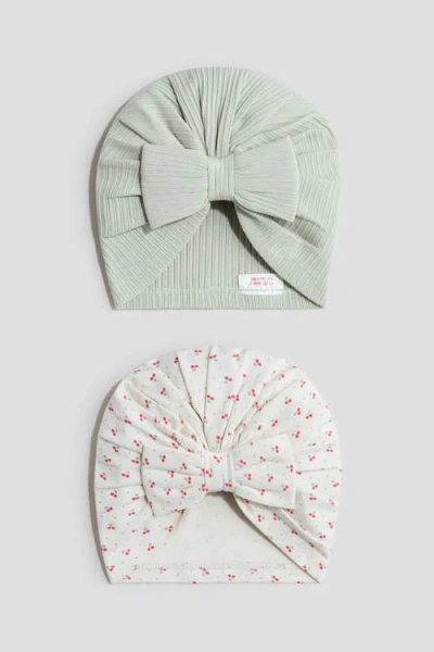 H&m Babies'  2-pack Knot-detail Hats In Pink