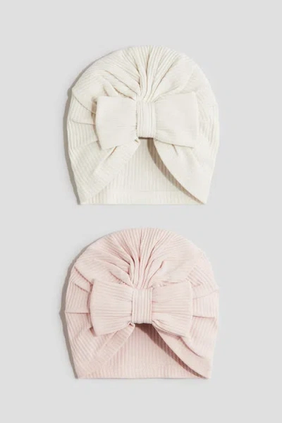 H&m Babies'  2-pack Knot-detail Hats In Neutral