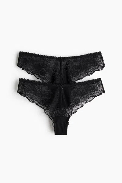 H&m 2-pack Lace Brazilian Briefs In Black