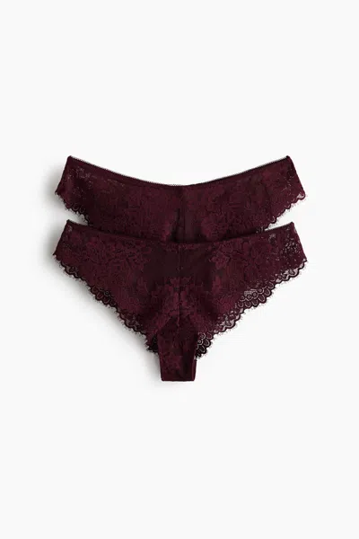 H&m 2-pack Lace Brazilian Briefs In Burgundy