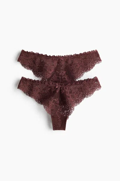 H&m 2-pack Lace Brazilian Briefs In Brown