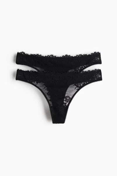 H&m 2-pack Lace Thong Briefs In Black