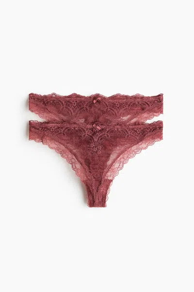 H&m 2-pack Lace Thong Briefs In Brown