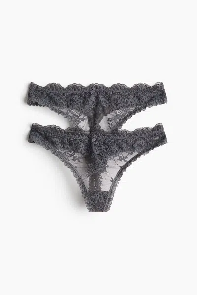 H&m 2-pack Lace Thong Briefs In Gray