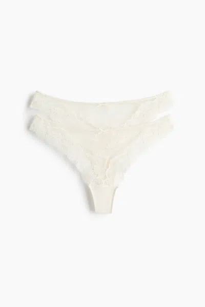 H&m 2-pack Lace Thong Briefs In Neutral
