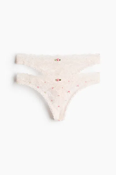 H&m 2-pack Lace Thong Briefs In Neutral