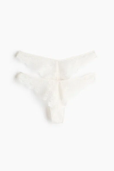 H&m 2-pack Lace Thong Briefs In White