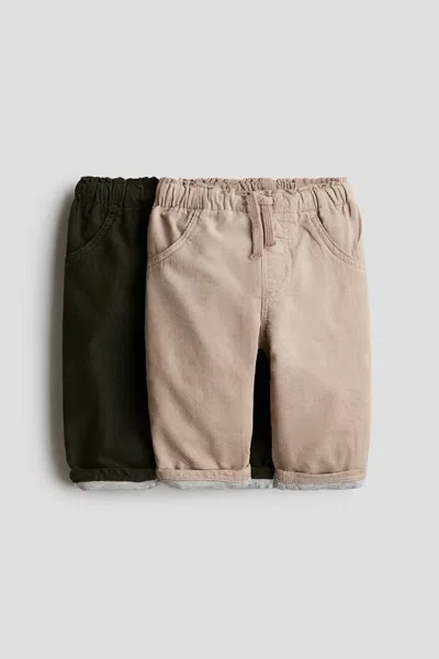 H&m Kids' 2-pack Lined Cotton Trousers In Brown