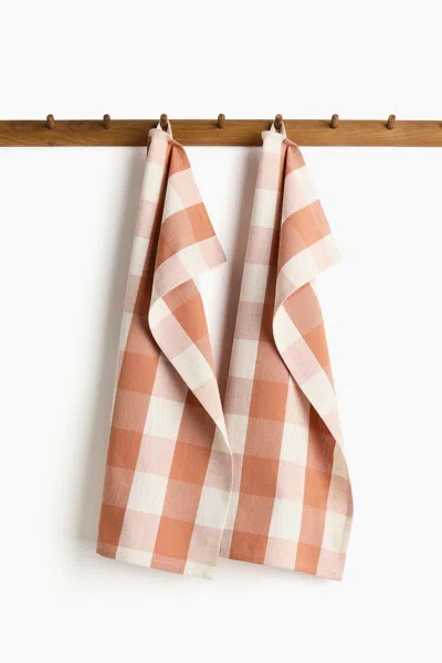 H&m 2-pack Linen-blend Tea Towels In Terracotta/gingham