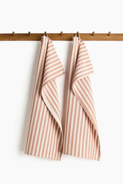 H&m 2-pack Linen-blend Tea Towels In Terracotta/striped