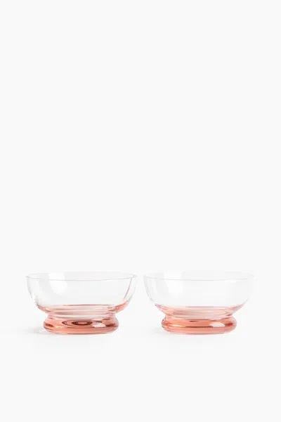 H&m 2-pack Mouth-blown Glass Serving Bowls In Light Pink