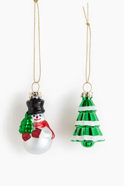 H&m 2-pack Ornaments In Green/snowman