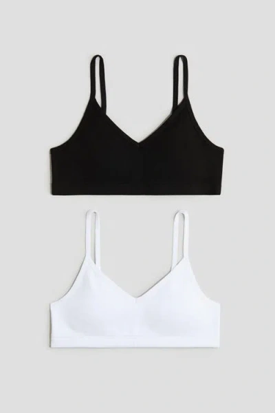 H&m Kids'  2-pack Padded Crop Tops In Black
