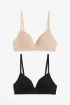 H&m 2-pack Padded Non-wired Cotton Bras In Multi