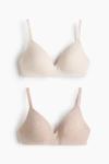 H&m 2-pack Padded Non-wired Cotton Bras In White