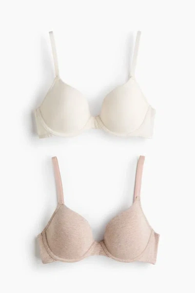 H&m 2-pack Padded Underwired Cotton Bras In Animal Print