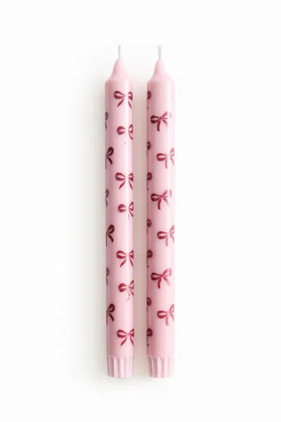 H&m 2-pack Patterned Candles In Pink