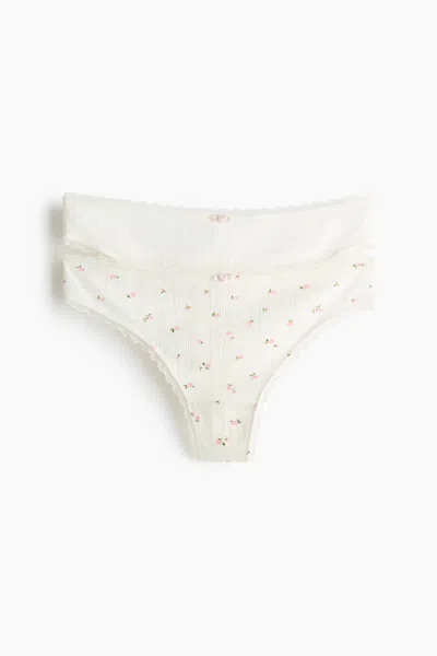 H&m 2-pack Pointelle Thong Briefs In White