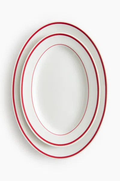 H&m 2-pack Porcelain Serving Plates In Red