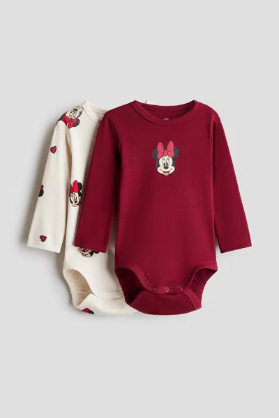 H&m Kids' 2-pack Printed Cotton Bodysuits In Red