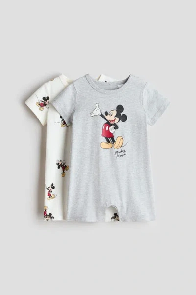 H&m Babies'  2-pack Printed Cotton Sleepsuits In Multi