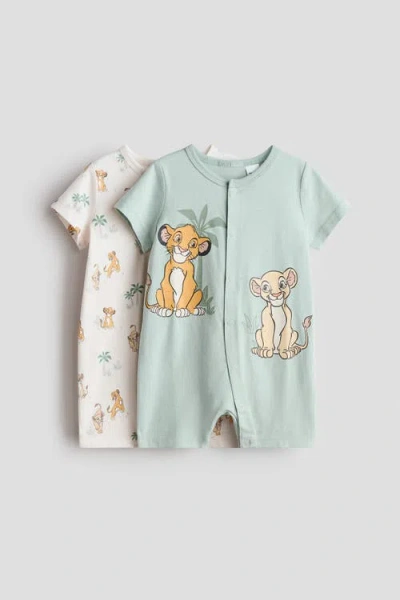 H&m Babies'  2-pack Printed Cotton Sleepsuits In Multi