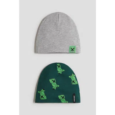 H&m Kids'  2-pack Printed Jersey Beanies In Brown