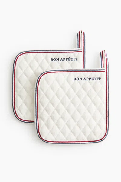 H&m 2-pack Quilted Pot Holders In White