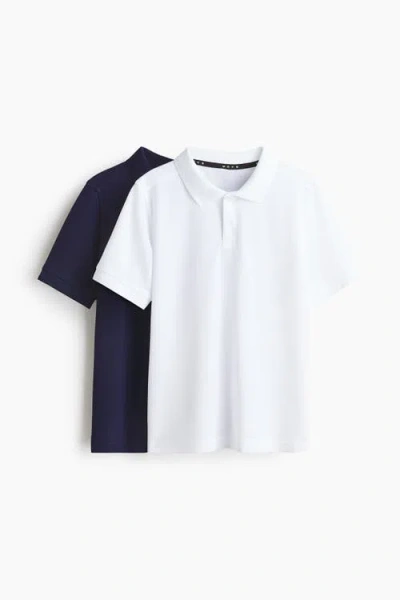 H&m Kids'  2-pack Regular Fit Sports Polo Shirts In White