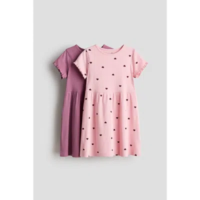 H&m Kids'  2-pack Ribbed Cotton Dresses In Pink
