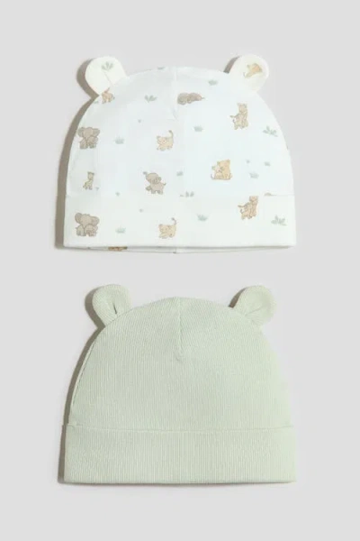 H&m Babies'  2-pack Ribbed Ear-detail Beanies In Pink