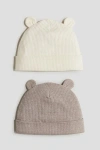 H&m Babies'  2-pack Ribbed Ear-detail Beanies In Multi