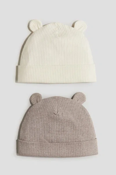 H&m Babies'  2-pack Ribbed Ear-detail Beanies In Multi