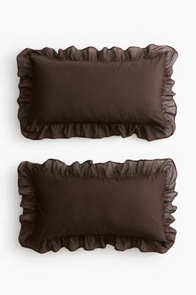 H&m 2-pack Ruffle-trimmed Pillowcases In Brown