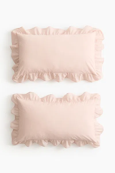 H&m 2-pack Ruffle-trimmed Pillowcases In Pink