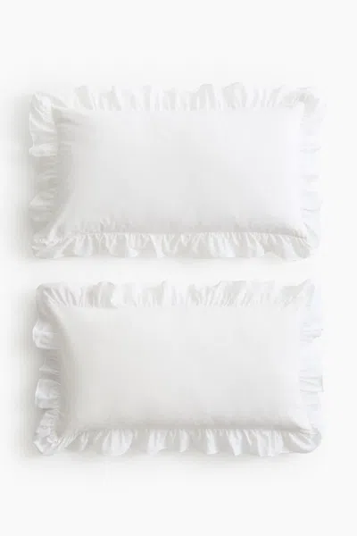 H&m 2-pack Ruffle-trimmed Pillowcases In White