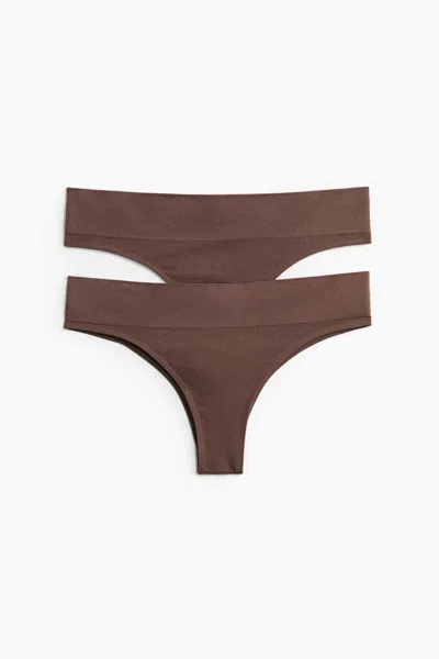 H&m 2-pack Seamless Brazilian Briefs In Brown