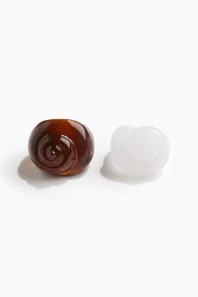 H&m 2-pack Seashell-shaped Rings In White/brown