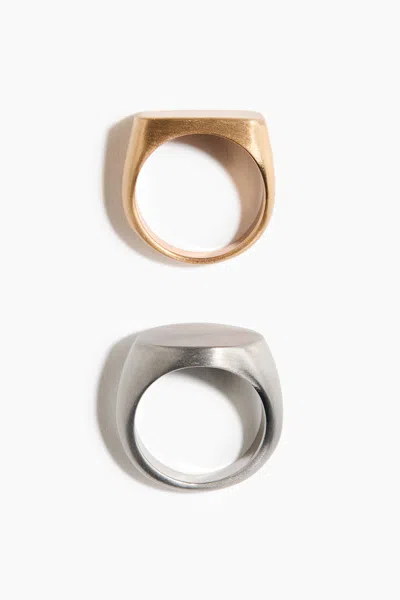 H&m 2-pack Signet Rings In Gold-colored/silver-colored
