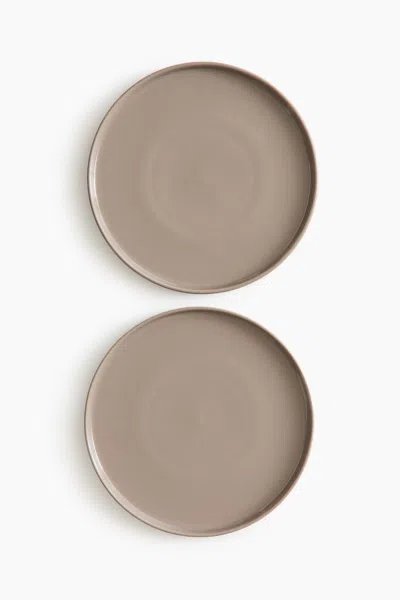 H&m 2-pack Stoneware Dinner Plates In Brown