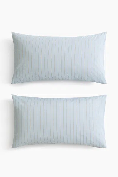 H&m 2-pack Striped Pillowcases In Blue