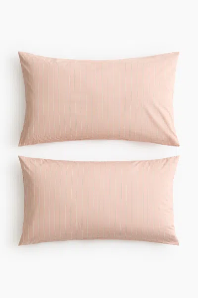 H&m 2-pack Striped Pillowcases In Pink