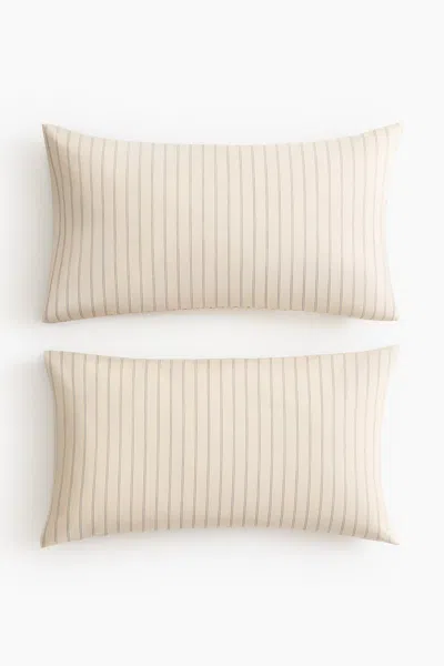 H&m 2-pack Striped Pillowcases In Neutral