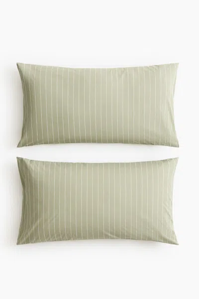 H&m 2-pack Striped Pillowcases In Green