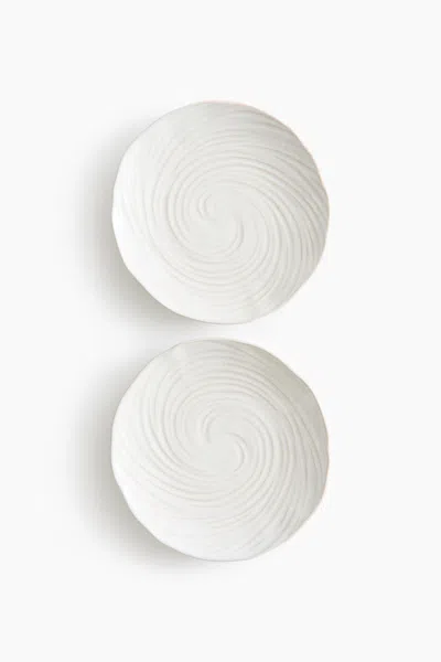 H&m 2-pack Textured Stoneware Appetizer Plates In White