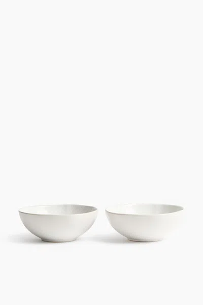 H&m 2-pack Textured Stoneware Bowls In White
