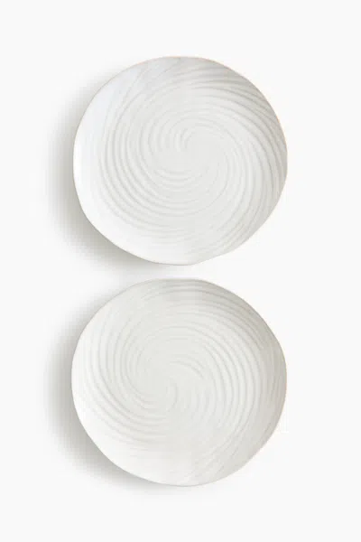 H&m 2-pack Textured Stoneware Dinner Plates In White