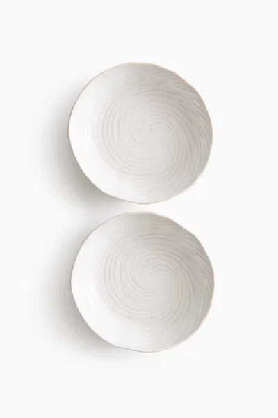 H&m 2-pack Textured Stoneware Soup Bowls In White